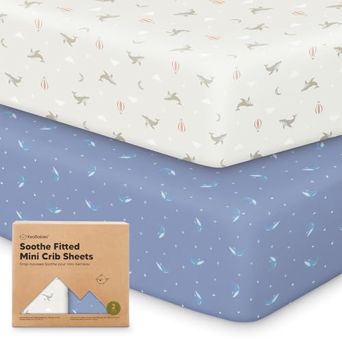 Image of 2-Pack Mini Crib Sheets Fitted - 38x26 Pack N Play Sheets for Pack and Play Mattress, Organic Cotton, Soft & Breathable Playard Bedding, Neutral Mini Toddler Bed Cover for Boys, Girls (Marine Muse)