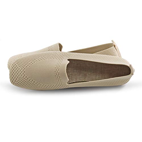 Image of RVROVIC Women Flat Shoes Knitted Lightweight Slip-on Loafers Breathable Soft Comfortable Ballet Flats(5,Pure-Beige)