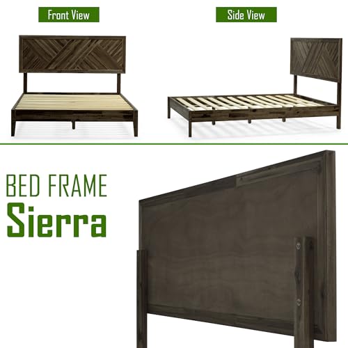 Image of Acacia Sierra Queen Solid Wood Bed Frame, Adjustable Headboard, Ebony