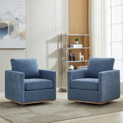 Sillón giratorio chenille azul moderno 31 pulg ancho miniatura 1