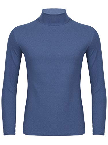 Hularka Mens Thermal Top Base Layer Shirts Long Sleeve Turtleneck Slim Fit T-Shirts Undershirts Blue X-Large
