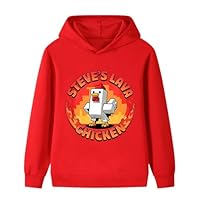 SharkBebe Steve's Lava Chicken Boys Cartoon Hoodie Soft Cotton Jumper Long Sleeve Sweatshirts Pullover for Kids Ages 4-13 (UK, Age, 5 Years, 6 Years, Regular, Red)