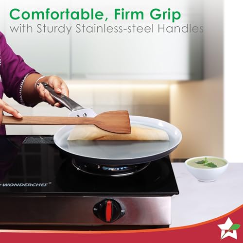 Image of Wonderchef Eco-Glide Ceramic Cookware Set, Kadhai & Glass Lid-24cm, Dosa Tawa-28cm, Non-Toxic, Chemical & PFOA Free, Stainless-Steel Handle, Gas /Induction Compatible, Low Oil Cooking, 2-Year Warranty