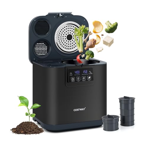 GOPLUS Compostera Eléctrica de Cocina de Gran Capacidad de 4 L, Compostadora de Encimera con Filtros, Autolimpiante, Pantalla LED, Convierte los Desperdicios de Comida en Fertilizante Seco