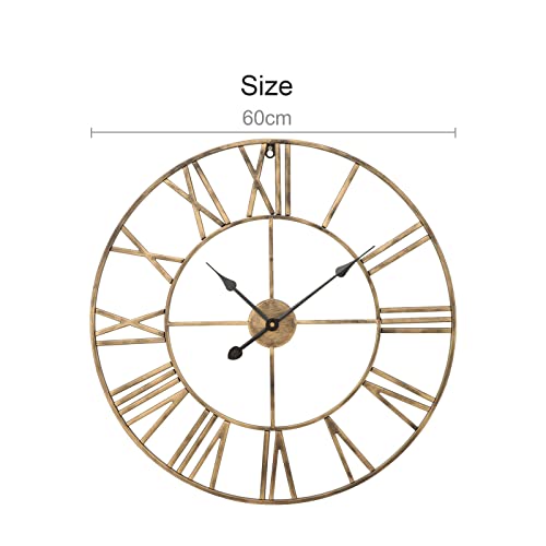 Heaven4you Large Skeleton Metal Roman Vintage Rustic Wall Clock Big Numerals Giant Open Round Face for Living Room Kitchen Bar Office Bronze (60cm) - Image 5