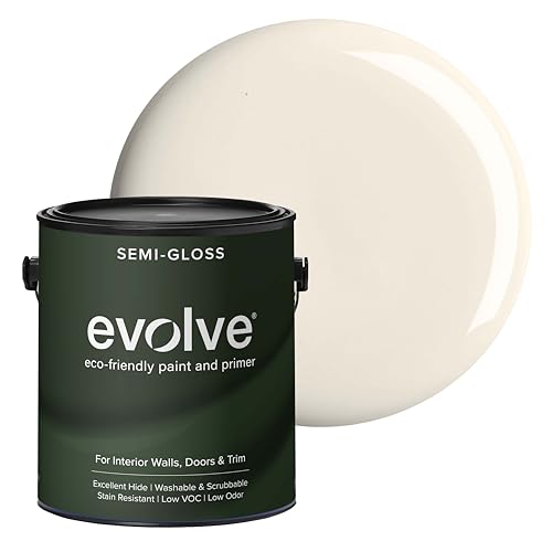 Evolve Interior Paint & Primer, Four Sheens, 1-Gallon & 5-Gallon, Designer Curated Color Palette – One-Coat Coverage, Excellent Hide, Low VOC, Low Odor, Washable Paint for Walls, Ceilings & Trim - Semi-Gloss Sheen (Coconut Cream, 1-Gallon (128 fl. Oz.))