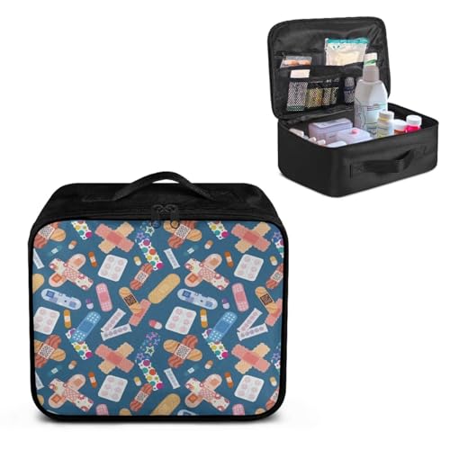 Image of Gomyblomy Band-Aid Print First Aid Kit Empty Portable First Aid Kits Bag for Business Travel Medium Emergency Medical Kit for Cars Home Medicine Bag Blue Medical Supplies Organizer