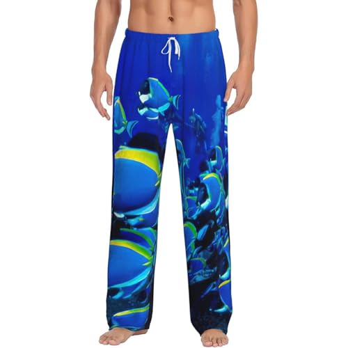 Pantalon de pyjama homme blue fish ocean print en coton doux pour la maison