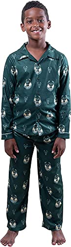 Ultra Game NBA Official Youth 2-Piece Super Soft Button Down Pajamas Set, Milwaukee Bucks, Boys Sizes, 7