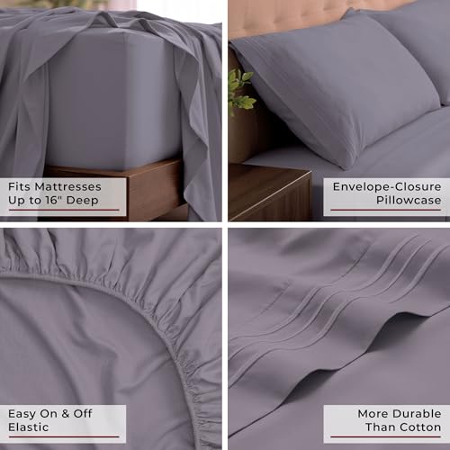 Image of Mellanni California King Sheets Set - 4 PC Iconic Collection Bedding | Hotel Luxury, Extra Soft, Cooling Bed Sheets - Wrinkle, Fade, Stain Resistant (Cal King, Hazy Lilac)
