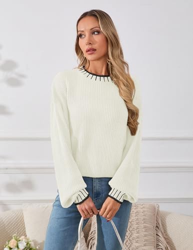 Image of Libsorge Womens Oversized Lightweight Cute Striped Cropped Sweater Spring 2025 Knitted Crew Neck Thin Crop Pullover Tops