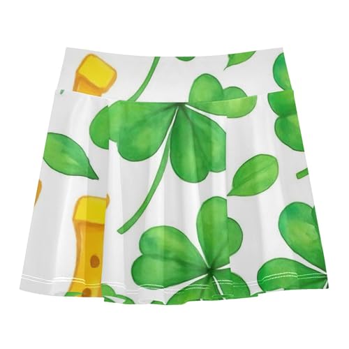 Athletic Shorts for Girls Skorts Green Clover Yellow Horseshoes White Kids Tennis Skirts Preppy Butterfly Skirt 3t