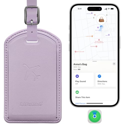 Luggage Tags with Anti-Loss Tracker, Leather, Taro Purple