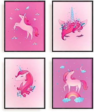 RipGripUnicorn Posters Set of 4 By The Carefree Bee | Bedroom Décor Room Decorations for Girls/Kids Nursery Decor Girls (Unframed, 8x10)