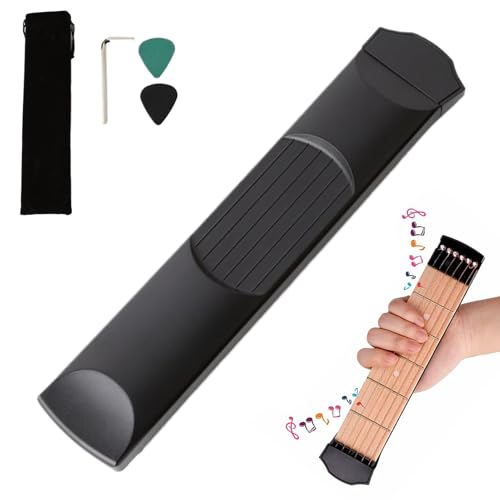 Gitarren-Übungswerkzeug – 2 Plektren, 6 Bünde, Instrumenten-Trainingssystem, tragbarer Anfänger-Trainer, Gitarrenhals für Erwachsene, Männer, Frauen, Musikerliebhaber oder Lernen und tägliche Praxis