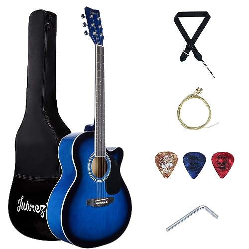 Image of Juarez JRZ40C /BLU 40-Inch Cutaway Acoustic Guitar with Dual Action Truss Rod, Gigbag, Picks, String Set, Strap - Blue