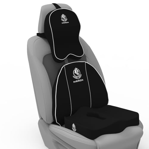 Image of Memory Foam Car Seat Cushion Combo - Backrest, Coccyx Cushion & Neckrest - Orthopedic Support for Back, Tailbone, Sciatica & Neck Pain - Ergonomic Comfort for Car, Office. (Black, Spine Support)
