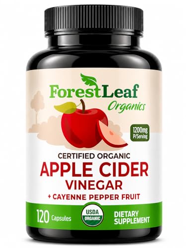 USDA Organic Apple Cider Vinegar Capsules with Mother 1200 mg | Vegan & Non-GMO | Apple Cider Vinegar Pills with Cayenne Pepper & Ginger Root | 120 Caps