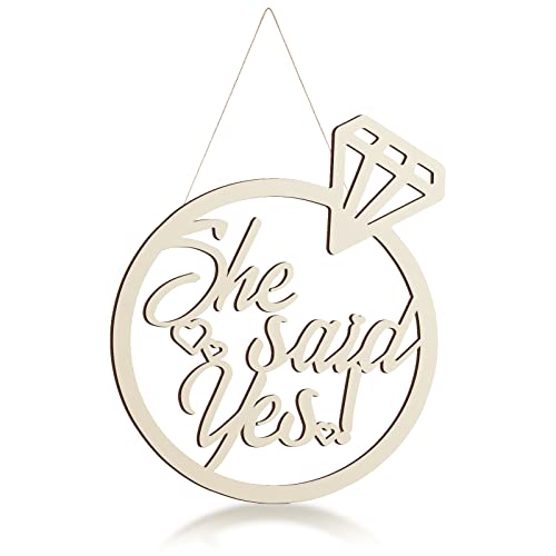 Youyole She Said Yes Wooden Sign 13.78'' x 11.22'' Diamond Ring Wood Cutout Sign Wedding Engagement Party Decorations Photo Booth Props with Hanging Rope Bridal Shower Rustic Engaged Hanging Decor