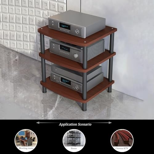 Image of Modern AV Media Stand, 3-Tier Stereo Cabinet with Carbon Steel Frame, Wooden Storage for TV, DVD Players & Accessories(Brown,2 Tier 60x54x44CM)