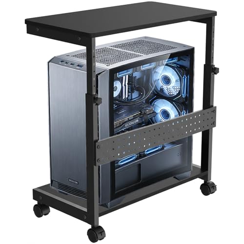Support Tour PC Réglable en Hauteur, Support Ordinateur avec Roues 360°, Support PC Sous Bureau en Métal, Support Tour PC pour Tous Les Boîtiers, Table d'Appoint...