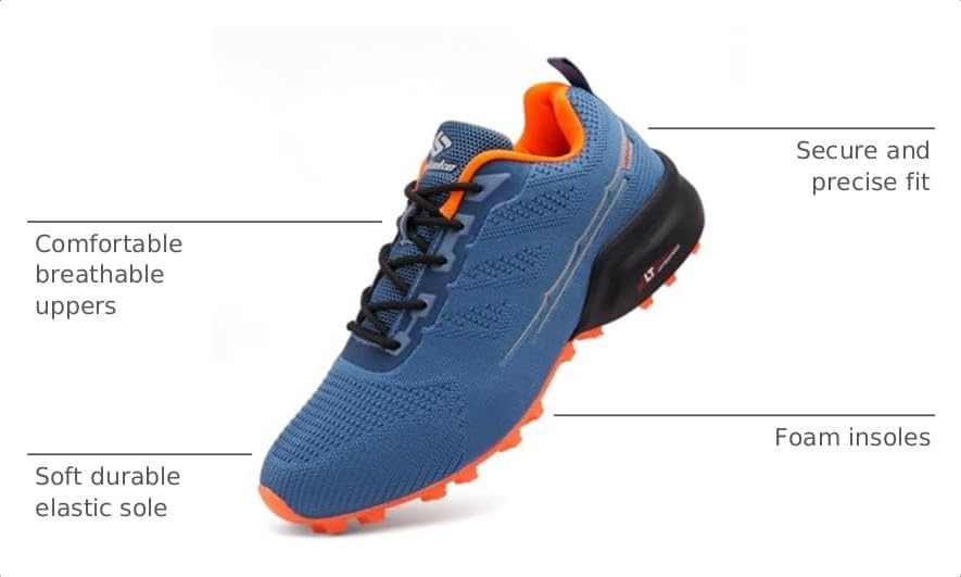 Image of Men's Trail Running Shoes Lightweight Breathable Walking Hiking Sneakers Outdoor Athletic Tennis Cross Training Shoes