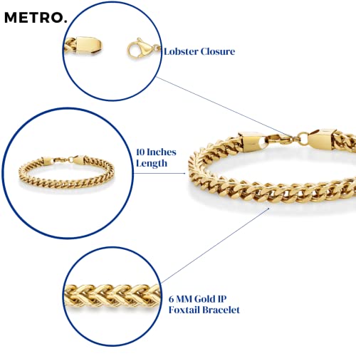 Metro Jewelry 9 to 10 Inches Long Thick Foxtail Bracelet for Men in Stainless Steel with Gold Ion Plating and Lobster Claw 6 mm Wide4