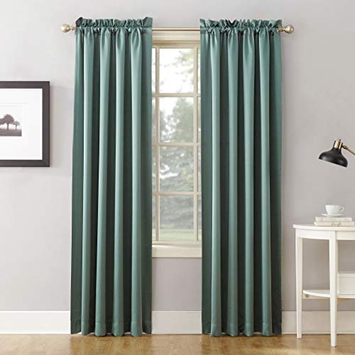 Sun Zero Barrow Energy Efficient Rod Pocket Curtain Panel, 54" x 84"-1, Mineral Green