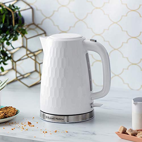 Russell-Hobbs-26050-Cordless-Electric-Kettle-Contemporary-Honeycomb-Design-with-Fast-Boil-and-Boil-Dry-Protection-17-Litre-3000-W-White-2-YEARS-WARRANTY