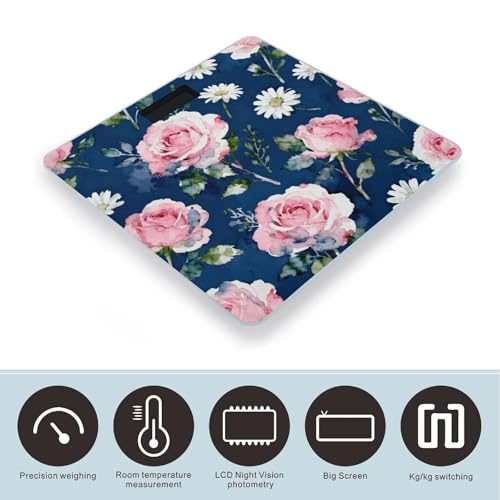 Balanza digital floral estilo navy pink para baño miniatura 3