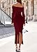PRETTYGARDEN Womens Fall Sweater Dress 2026 Long Sleeve Off Shoulder Slit Maxi Bodycon Cocktail Party Dresses Spring Fashion (Wine Red,Large)