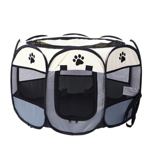 犬用フェンス ペットフェンス 折りたたみ式 屋外 防災 ブラウン 小型犬に最適 (グレー)