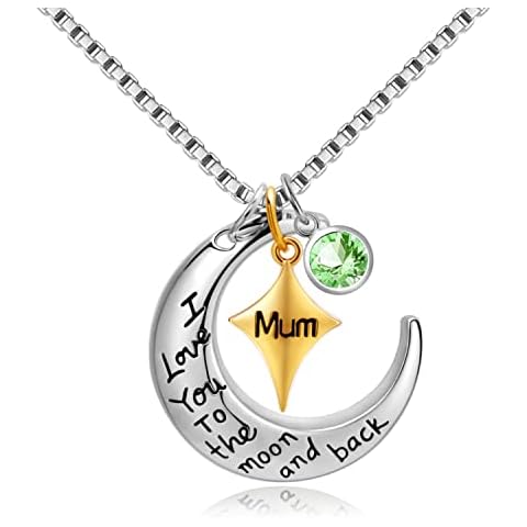 PHOCKSIN Mother's Day Jewellery Gifts Gold Plated Star Mum I Love You to The Moon and Back Necklace Pendant August Birthstones Cover
