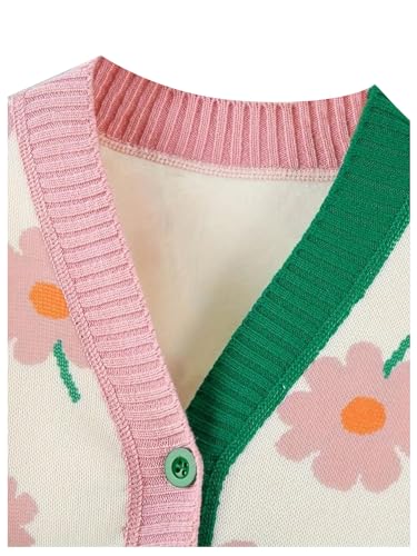 GORGLITTER Girl's Floral Cute Cardigan Button Long Sleeve V Neck Colorblock Sweaters3