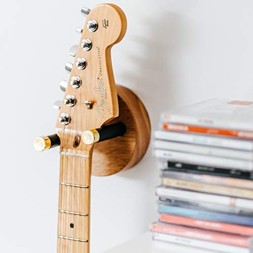 Stelle & Hegen Premium Guitar Hanger and Guitar Wall Mount Hanger Hook Holder for Electric, Bass and Acoustic Guitars. Guitar Accessories, Guitar Gifts for Musicians - Natural Wood
