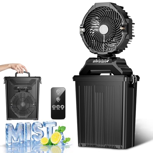 Portable Misting Fan for Outside 40000mAh Rechargeable Camping Mister Fan 15L Cooling Fan with Remote Ice Fan with 4 Spray Speeds 4 Misting Modes 3 Light Modes for Garden/Camping/Party/Fishing