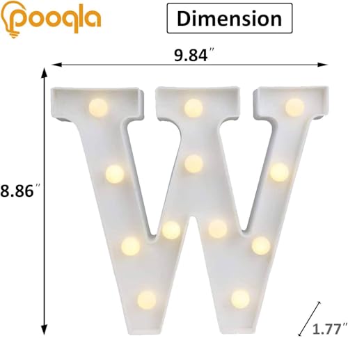 Image of Pooqla LED Light Up Letters, Warm White and Colorful Lighted Marquee Letters with Remote, Lighted Letter for Party Birthday Decorations, Gift for Girls Boys Night Light, Wedding Home Decor, Letter W