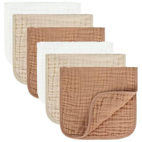 Image of MIGIOL Baby Burp Cloth 100% Cotton Newborn Cotton Muslin Burp Cloth 10x20 inches (White & Coffee 6 Pieces)