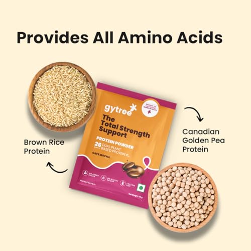 Image of Gytree Plant Protein for Women|Vegan Dual Protein|26g Canadian Pea & Brown Rice Protein|All Amino Acids|Weight Loss,No Bloating|No Preservatives,No Added Sugar|Cafe Mocha (216g,6 Sachets)