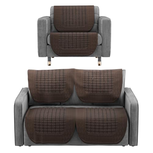 Image of Kuber Industries (Set of 6) Soft Stylish & Durable Cotton Sofa Covers 2+1 Seater | Aesthetic Sofa Protector /Mat & Slipcover for Living Room & Office | Galaxy 1704 - Dark Brown