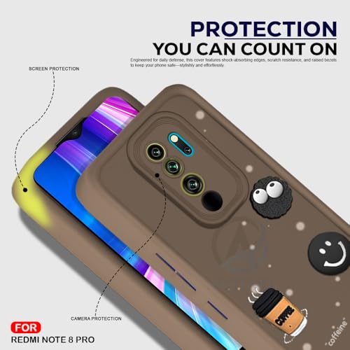 Image of AESTMO Back Case Cover for Redmi Note 8 Pro Cover | Cute Fun Cartoon 3D Ball | Coffee Silicone Case | Full Body Protection | Camera Protection Back Cover (Black)