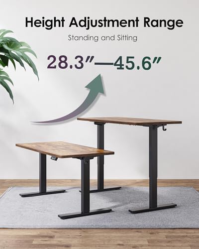 Image of TIQLAB Height Adjustable Electric Standing Desk, 40 x 24 inch, Sit Stand Up Desk, Splice Board, Computer Home Office Desk, Rustic Brown Top