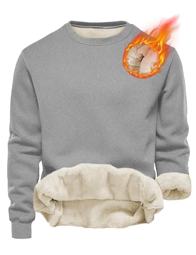 Yeokou Men's Fleece Sweatshirt Sherpa Lined Crewneck Basic Winter Thick Pullover Tops