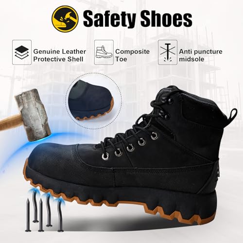 Mens work boots Composite Toe Boots for Men Genuine Leather Rubber Sole No Slip Waterproof Shoes Industrial & Construction Safety boots2