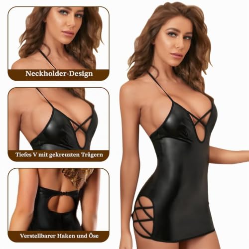 Lederoptik-Kleider,Latex Kleid Für Damen,Lederkleid Wetlook Kleid Damen – Bild 4