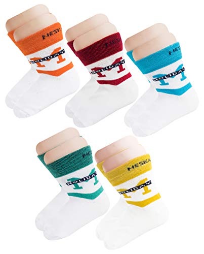 Image of Neska Moda Boys & Girls Pack of 5 Pairs Terry Cotton Ankle Socks (White,Blue,Red,Orange) -SK810