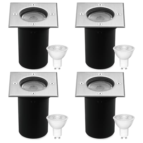 Goodia Bodeneinbaustrahler Außen Schwenkbar GU10 (Wechselbar) 3W IP67 Bodeneinbaustrahler, Bodenstrahler Außen/Led Bodenleuchten Außen 230V...