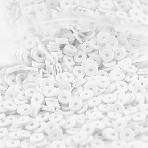 2000pcs White Clay Beads for Bracelets Making Flat Round Polymer Clay Beads 6mm Spacer Heishi Beads for Jewelry Making Earring Bracelets Necklace