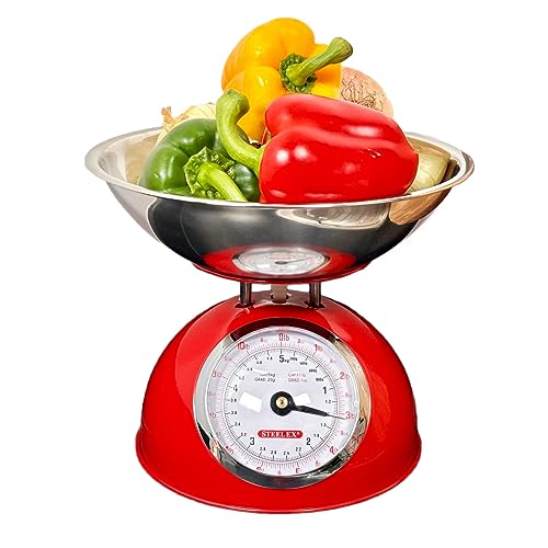 Kitchen Scales With Bowl Steelex Glossy Metal Retro Mechanical Food Weighing (Red)