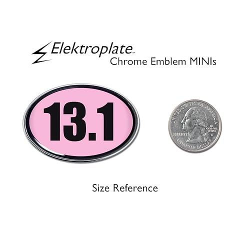 Image of Elektroplate Mini 13.1 Half-Marathon Pink OEM Chrome Emblems for Motorcycles, Watercrafts, and Decorations | Universal Fit at 2.15 inch x 1.4 inch | Weatherproof | 2-Pack
